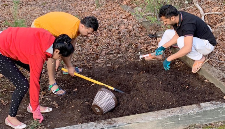 Sonal Thengane working on a biochar test plot