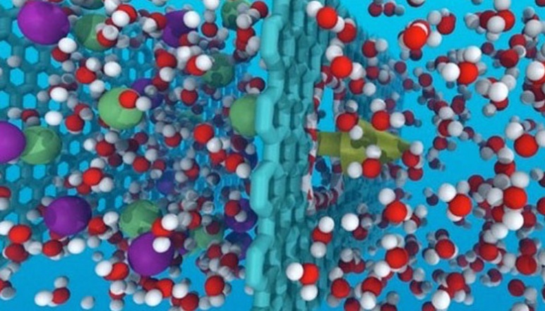 Cartoon depiction of graphene oxide filter