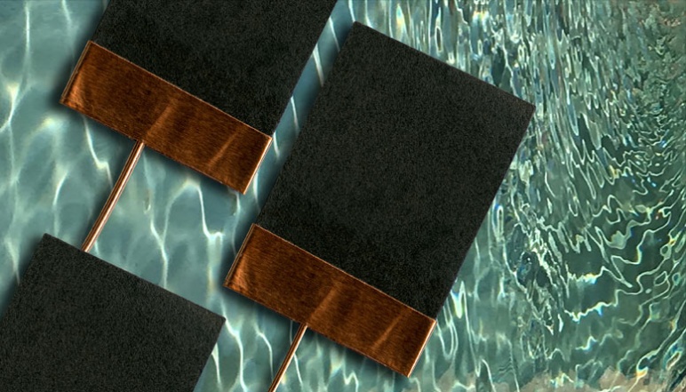 Pads of Faradaic material floating in water