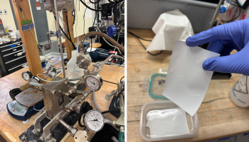 side by side images: the left displays filtration equipment and the right displays the novel filter