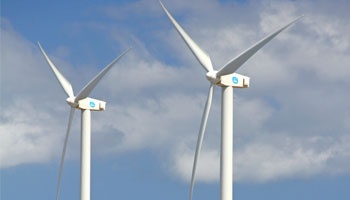 Wind turbines in front of blue sky