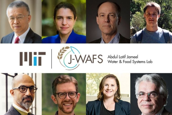 The 2022 J-WAFS seed grant recipients (clockwise from top left) Gang Chen, Heather J. Kulik, Gregory C. Rutledge, César Terrer, John E. Fernández, Scott Odell, Ariel L. Furst, and Michael Triantafyllou