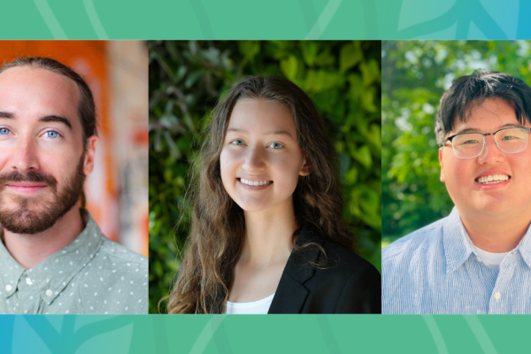 Three portraits of the three travel grant students side-by-side