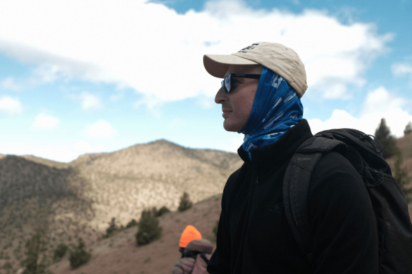 Side profile of man on a mountain