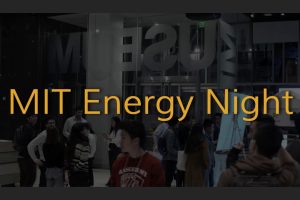 An image of people gathered in a conference space overlaid with a title, "MIT Energy Night."
