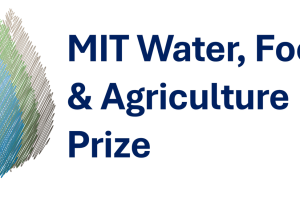Three sheer leaves layered on each other. MIT Water, Food, & Agriculture Prize in bold blue text