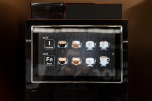 A screen with different coffee options 