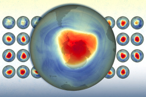Graphic depictions of the ozone layer over the south pole of the Earth