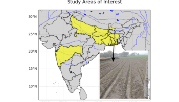 A map of India, with regions highlighted in yellow to indicate the study's area of interest.