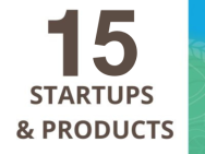 the number 15 with the words "startups and products" below