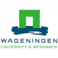 Wageningen University logo with a green and blue abstract shape